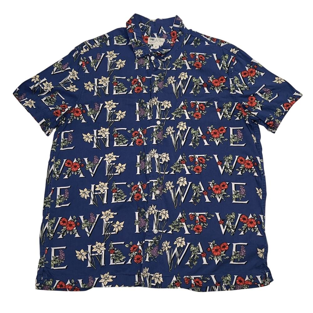 J.Crew Camp Hawaiian Shirt Mens Size M Blue Floral Heat Wave Summer Beach Casual
